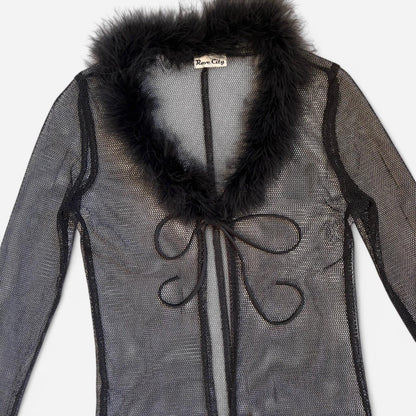 90s Feather Trim Mesh Cardigan (S)