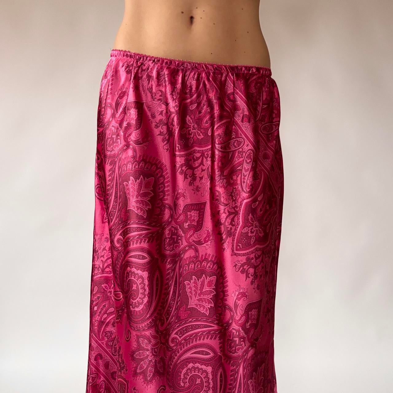 Y2K Pink Paisley Satin Maxi Skirt (S/M)