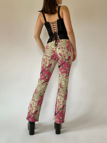 Vintage Cherry Blossom Pants - Small