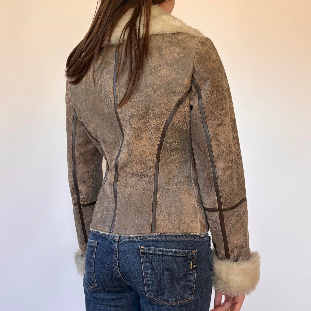 Y2K Leather & Faux Fur Jacket (S)