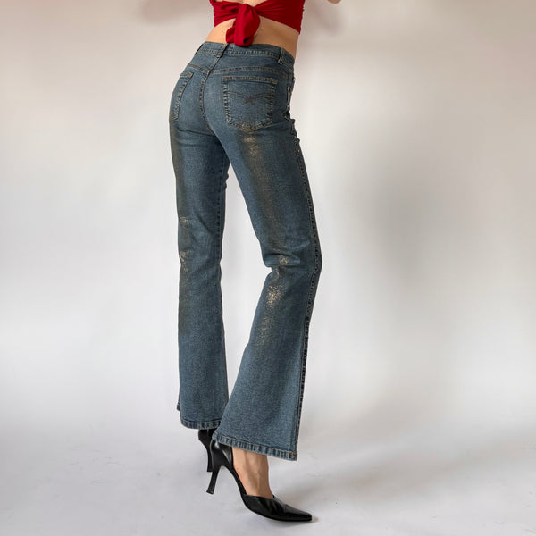 Y2K Glitter Flare Jeans (XS)