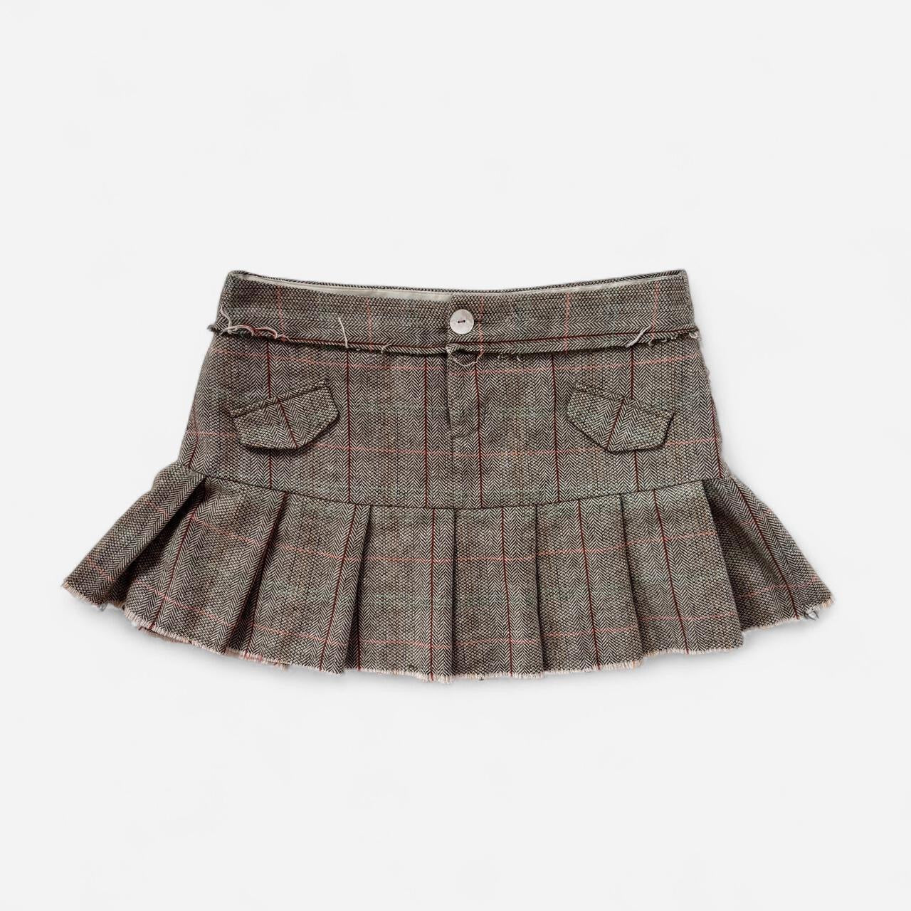Y2K Pleated Tweed Mini Skirt (L)