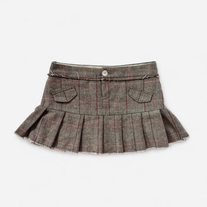Y2K Pleated Tweed Mini Skirt (L)