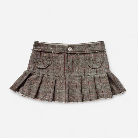 Y2K Pleated Tweed Mini Skirt (L)