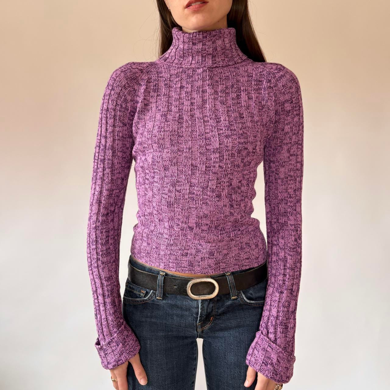 Y2K Rave Purple Turtleneck Sweater (S)