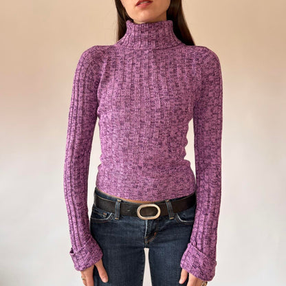 Y2K Rave Purple Turtleneck Sweater (S)