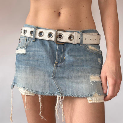 Distressed White Leather Grommet Belt (M/L)