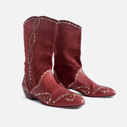 80s Italian Burgundy Studded Boots (10)