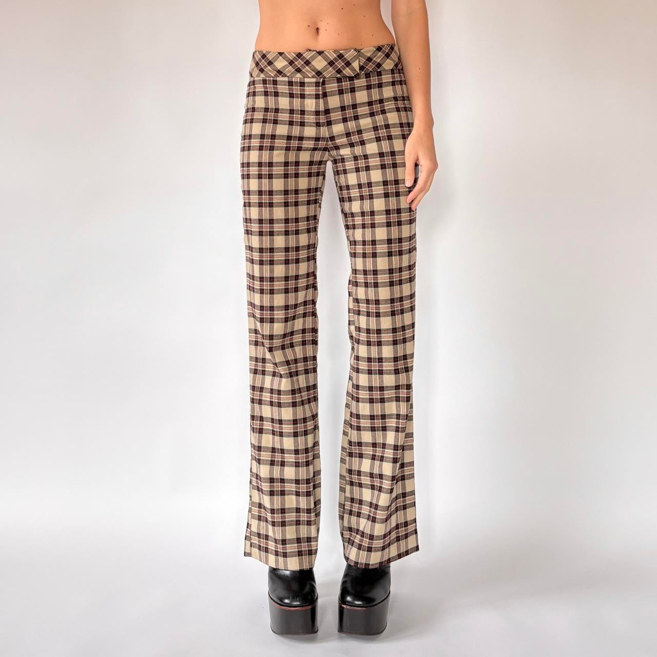 Y2K Plaid Flare Trousers (XS)