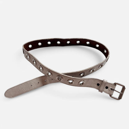 Distressed White Leather Grommet Belt (M/L)