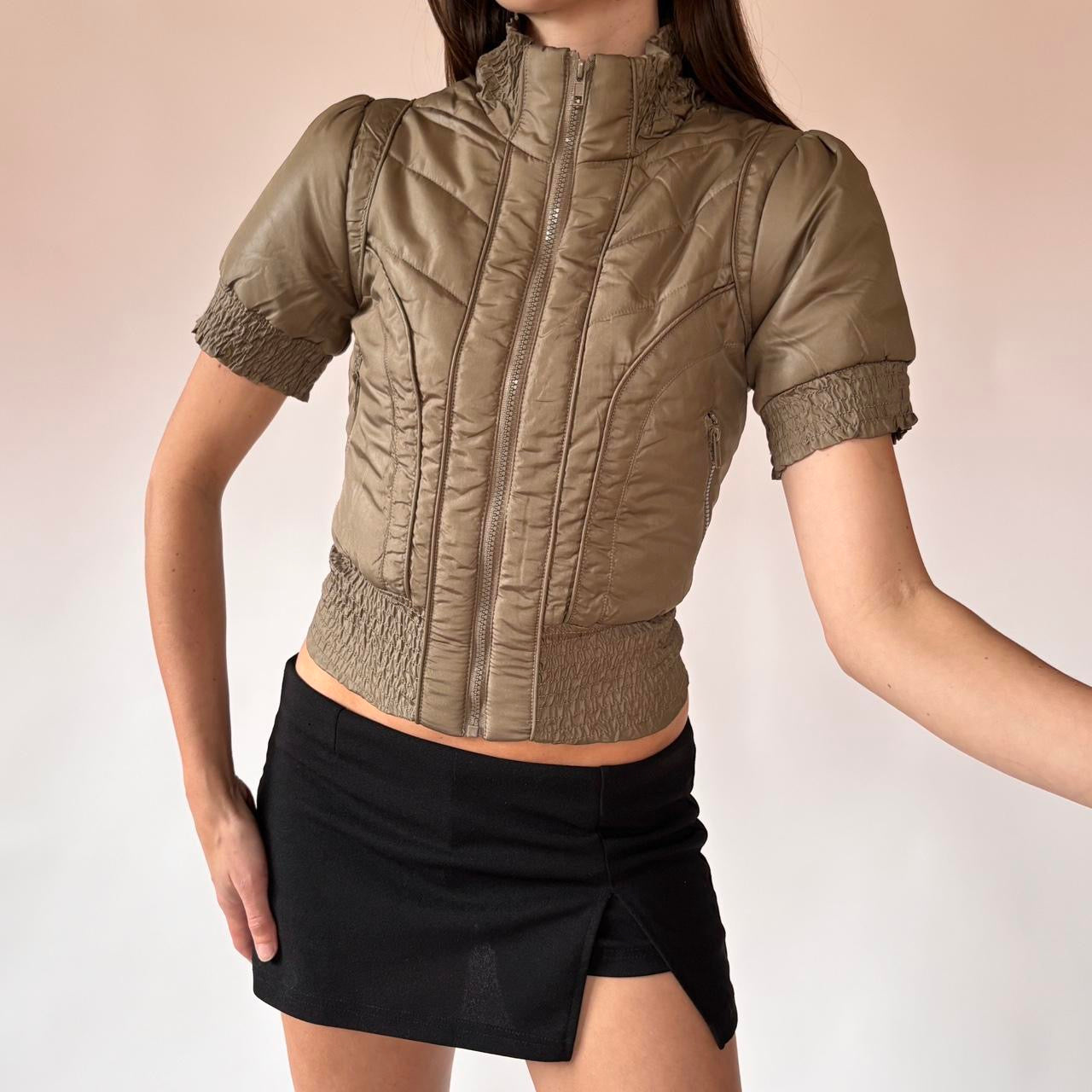 Y2K Olive Puffer Top (S)