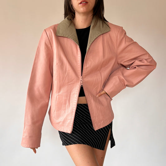 Pink Genuine Leather Jacket (L)
