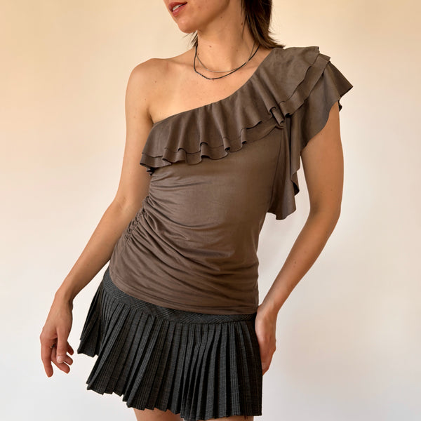 Y2K One Shouldered Ruffle Tank (XS/S)