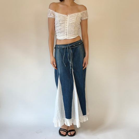 2000s Denim Eyelet Maxi Skirt (L)