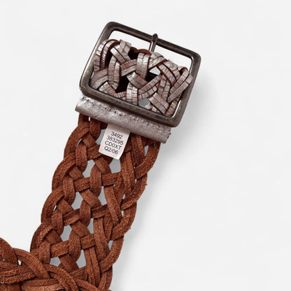 Y2K Silver Braided Genuine Leather Belt