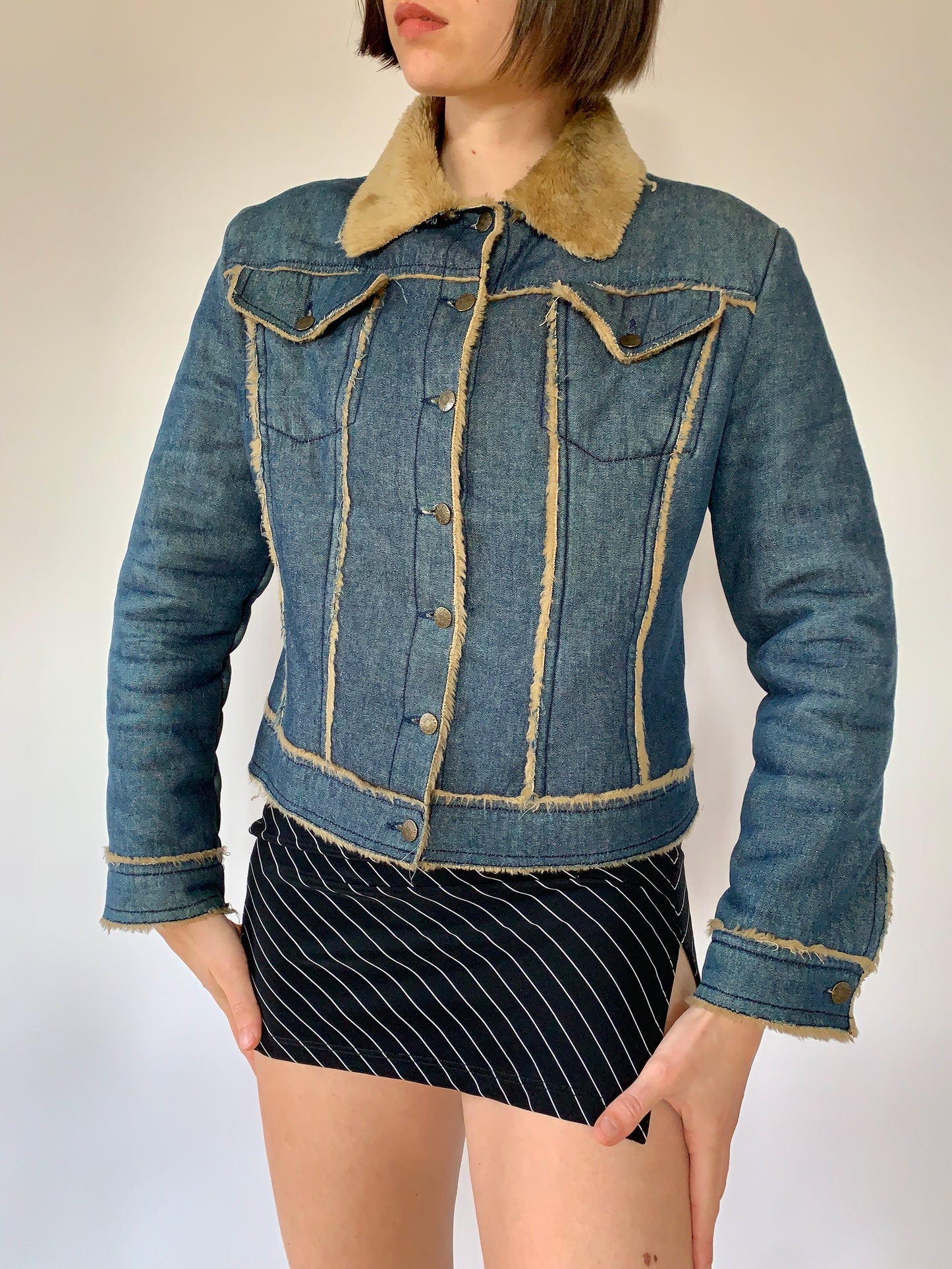 Y2K Denim & Faux Fur Jacket - Small