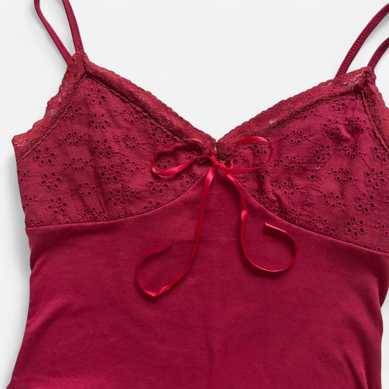 Burgundy Eyelet Ribbon Cami (S/M)