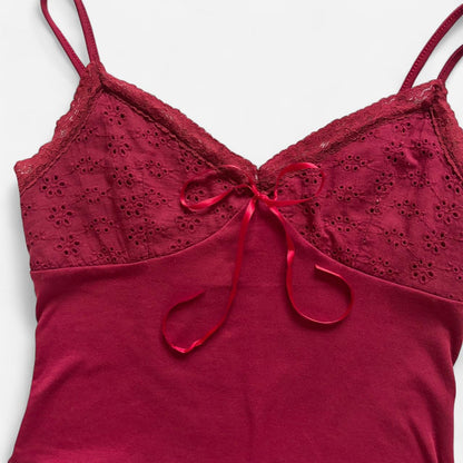 Burgundy Eyelet Ribbon Cami (S/M)