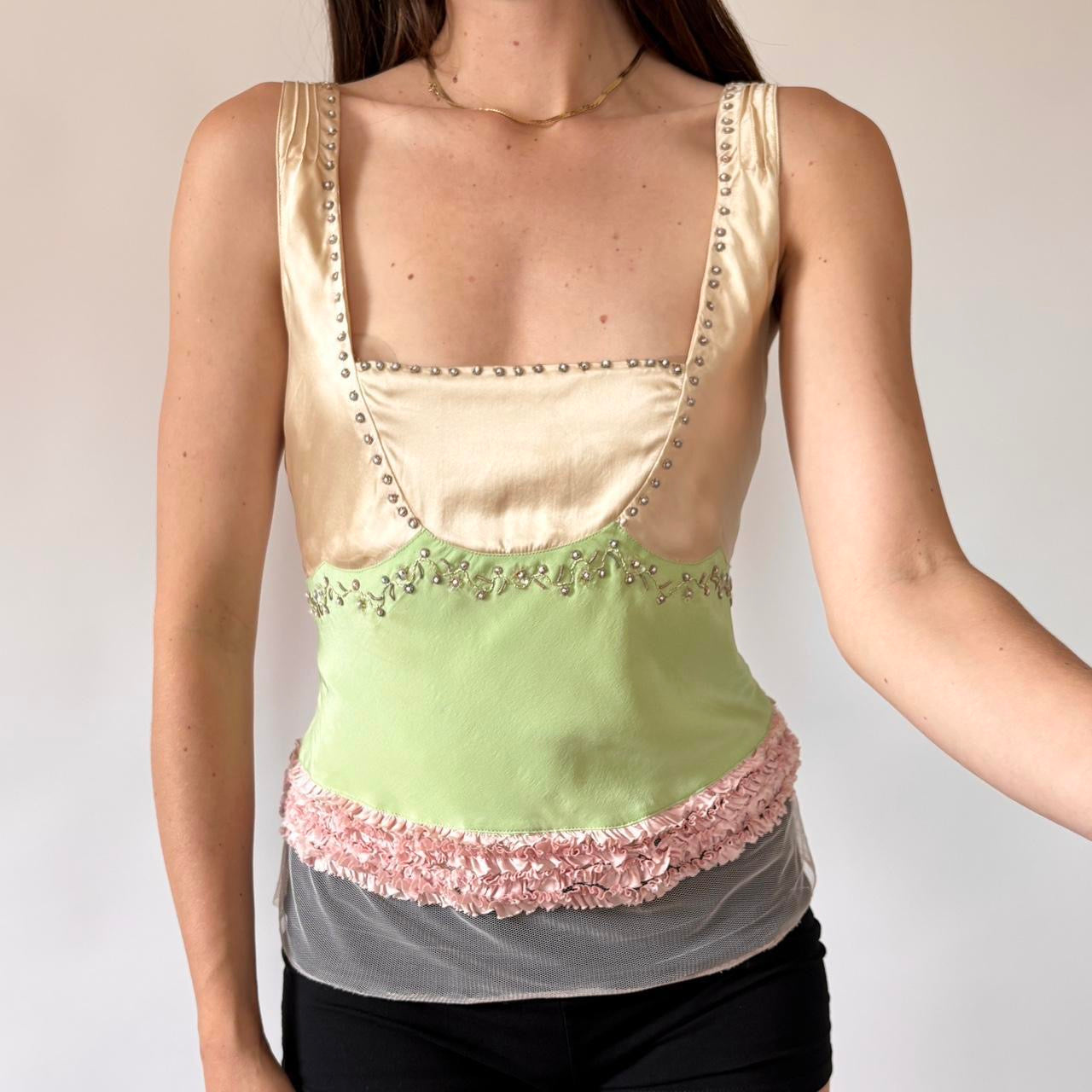 Y2K Silk Embellished Top (M)