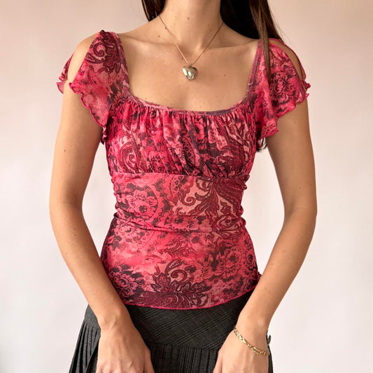 Y2K Paisley Mesh Top (S/M)