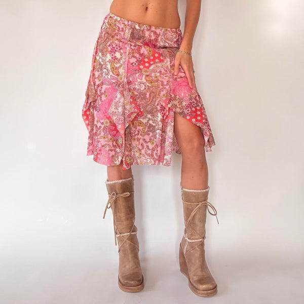 Y2K Paisley Mesh Midi Skirt (XS)