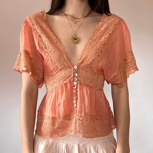 Y2K Peachy Lace Top (XS/S)