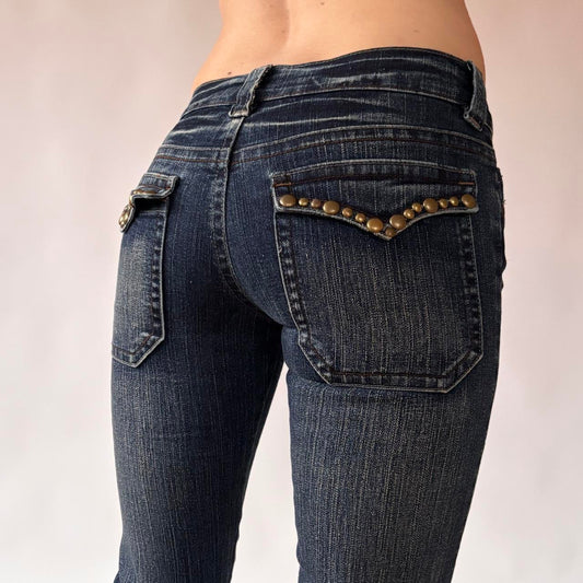 Y2K Low Rise Studded Bootcut Jeans (XXS)