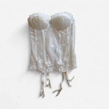 Y2K White Floral Mesh Bustier (32B)