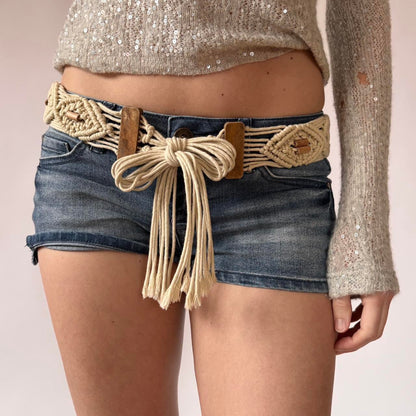 Boho Beaded Macrame Tie Belt