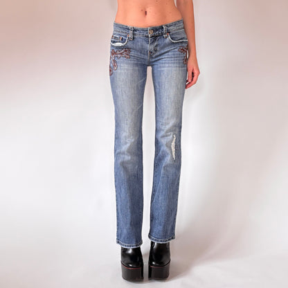 Y2K Embellished Low Rise Jeans (XS)