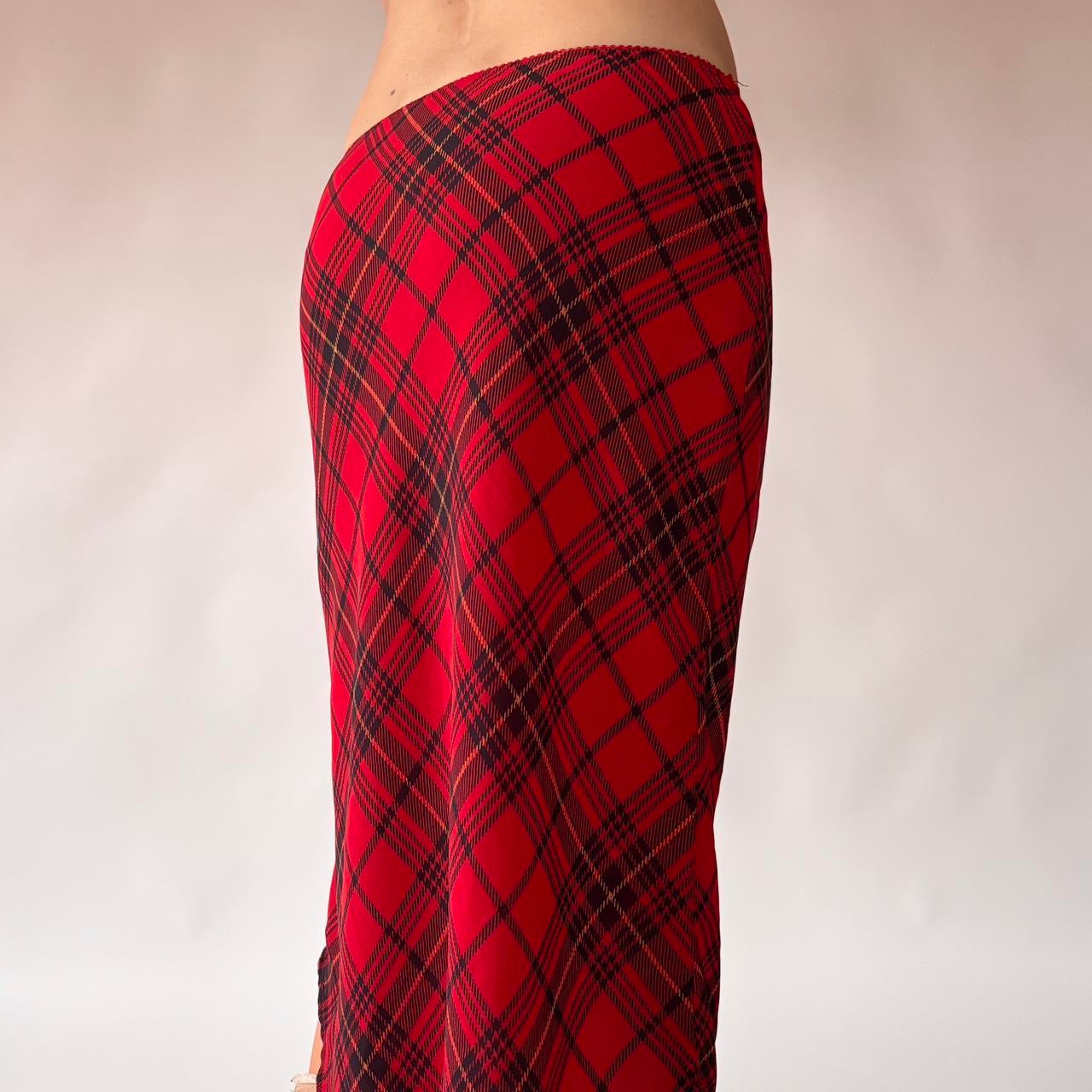 90s Plaid Pointed Hem Midi Skirt (S/M)