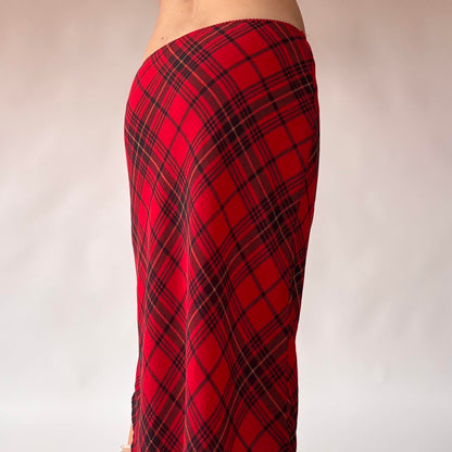 90s Plaid Pointed Hem Midi Skirt (S/M)