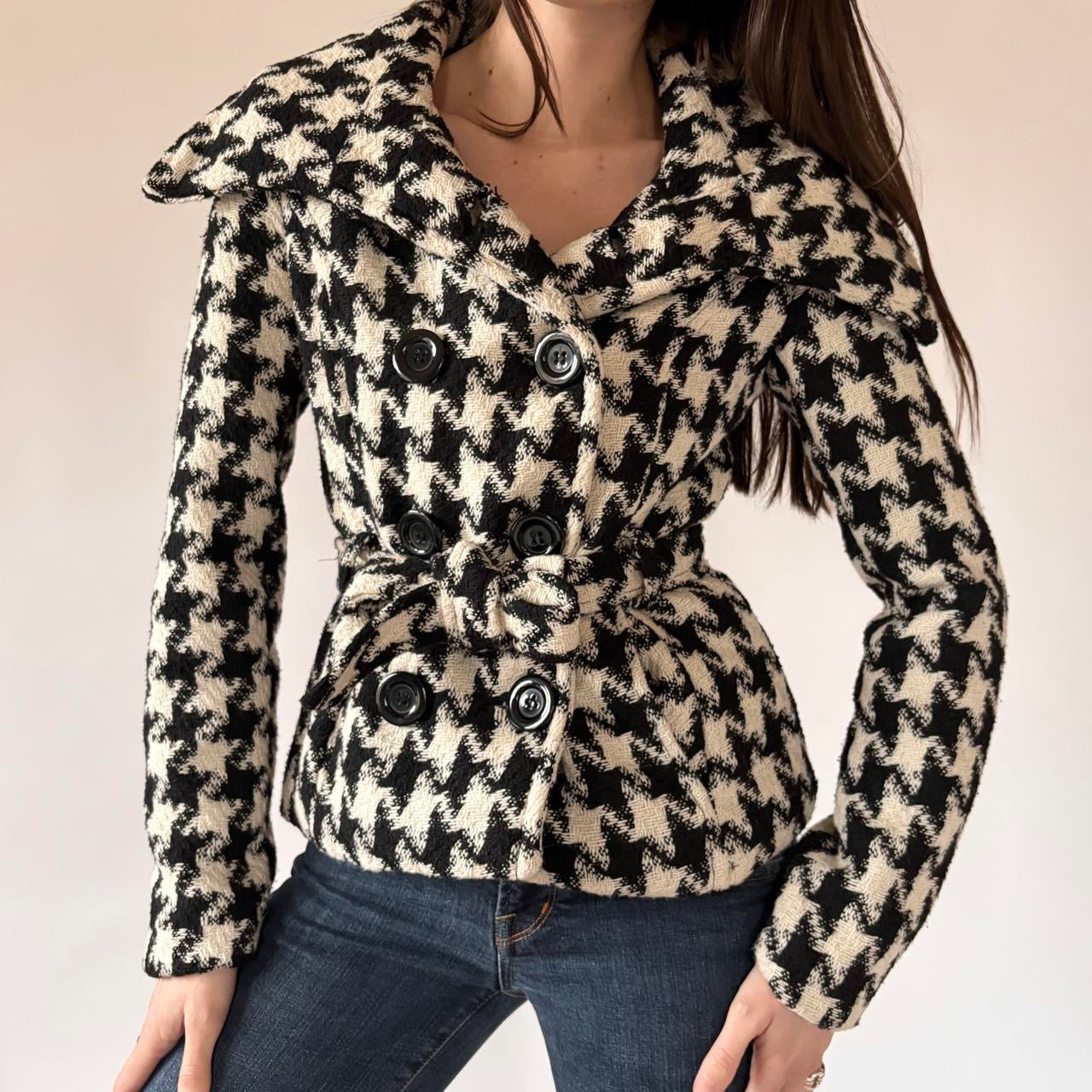 Y2K Houndstooth Belted Coat (XS/S)