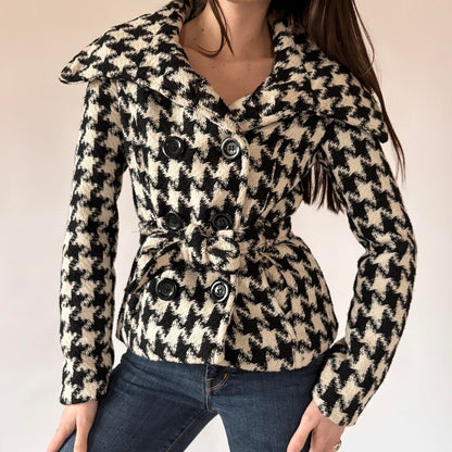 Y2K Houndstooth Belted Coat (XS/S)