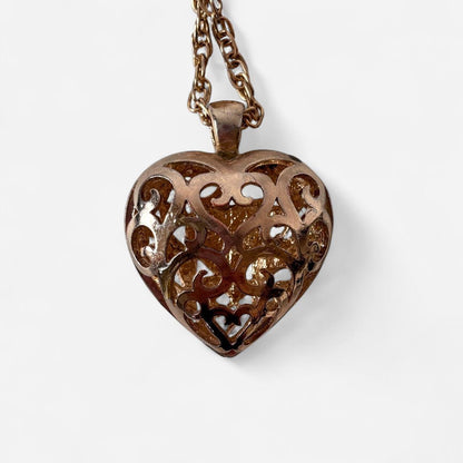 Gold Tone Puffy Heart Necklace