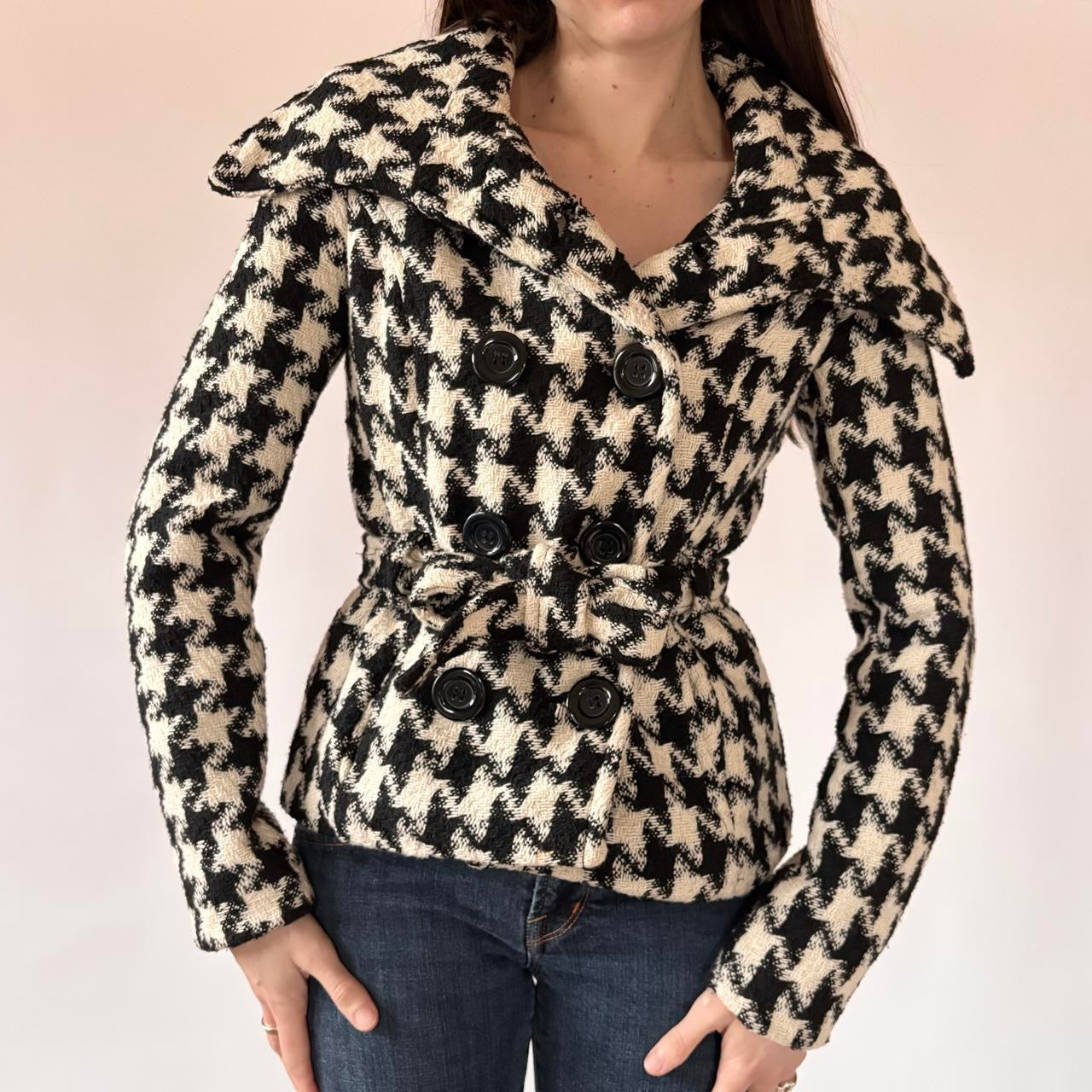 Y2K Houndstooth Belted Coat (XS/S)