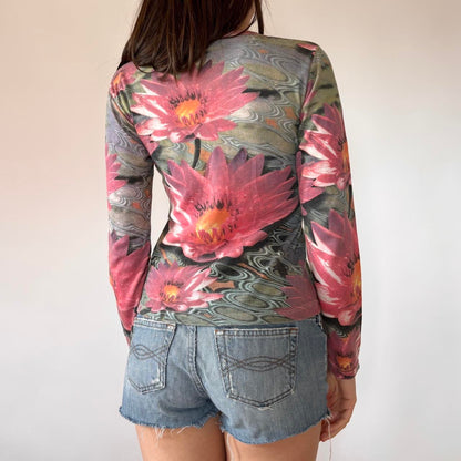Y2K Water Lily Longsleeve Top (S/M)