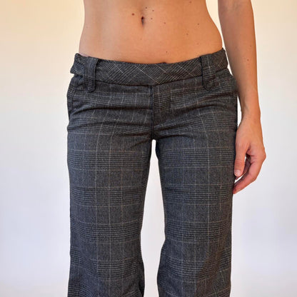 90s Paris Blues Plaid Low Rise Flares (XS)