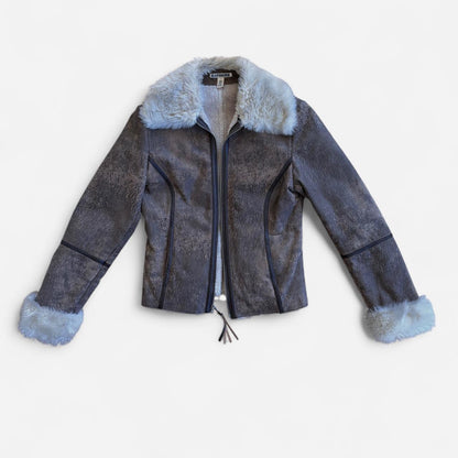 Y2K Leather & Faux Fur Jacket (S)
