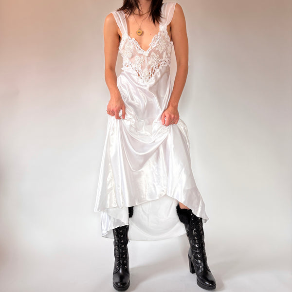 80s White Satin Slip (S)