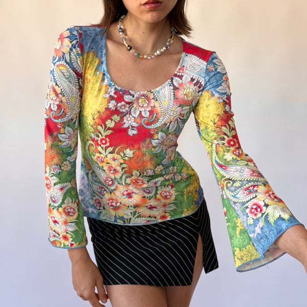 Y2K Rainbow Floral Top (S)