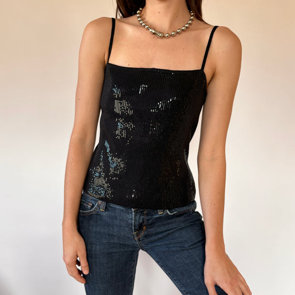 Y2K Noir Sequin Cami (XS/S)