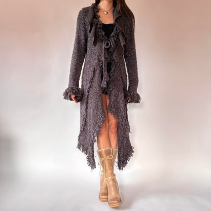 Y2K Ruffly Knit Duster Cardigan (M/L)