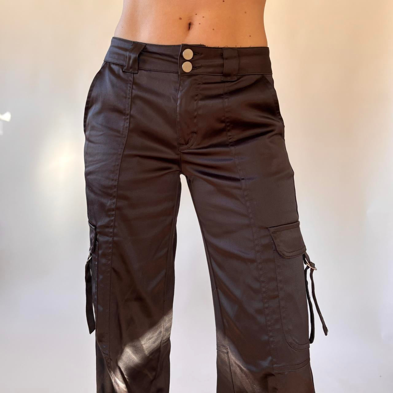 Contemporary Black Satin Cargo Pants (XS)