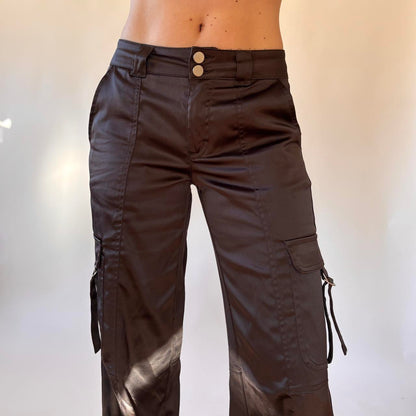 Contemporary Black Satin Cargo Pants (XS)
