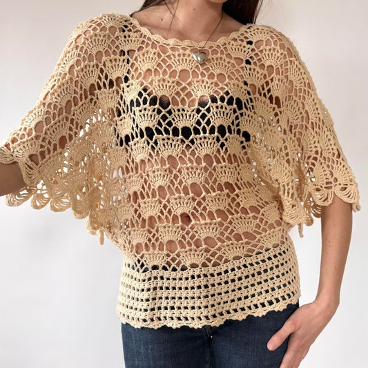 Y2K Ivory Crochet Top (M)
