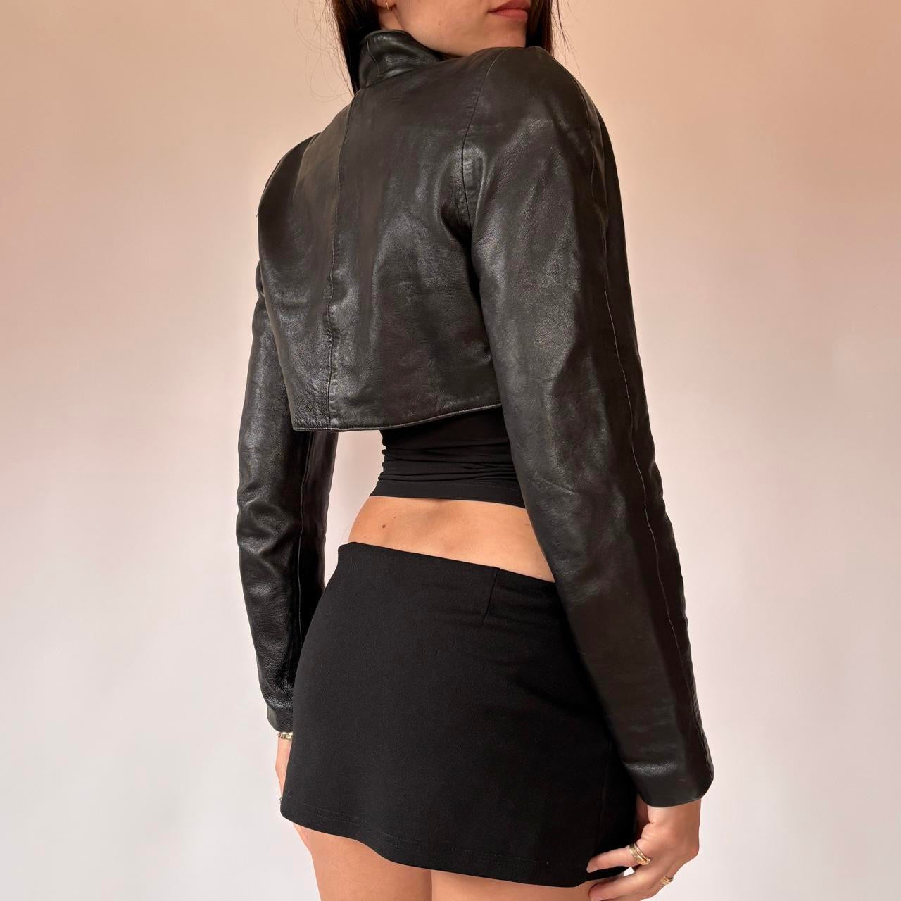 80s Black Leather Bolero Jacket (XS/S)