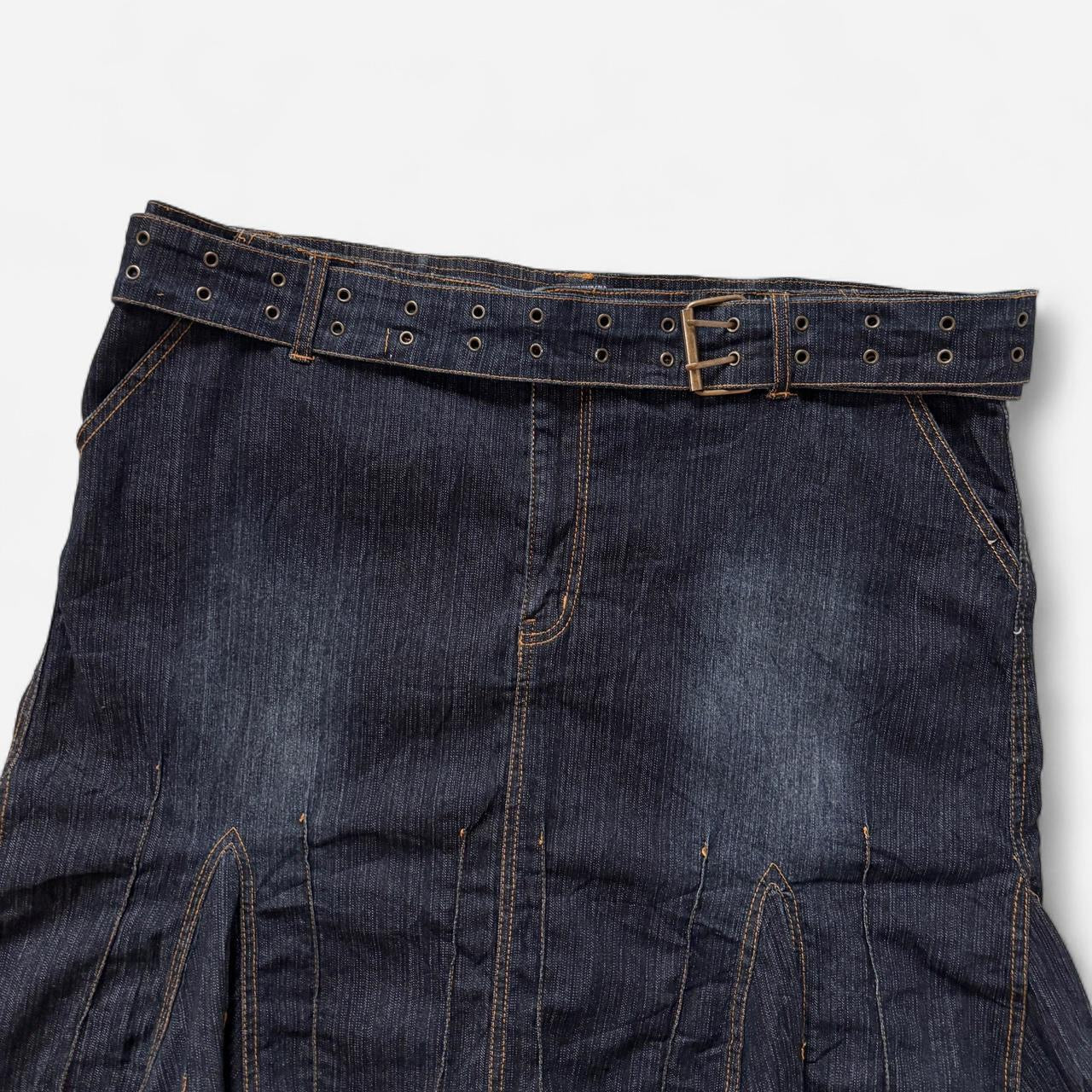 Y2K Belted Denim Midi Skirt (2X)