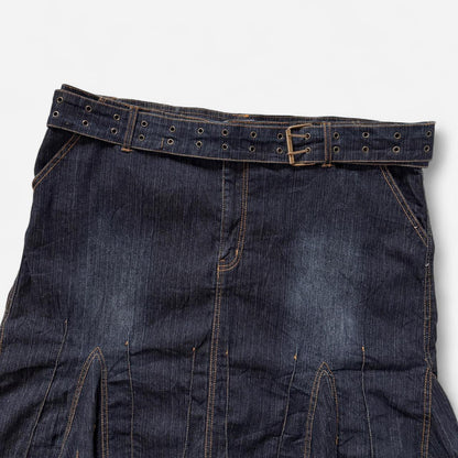 Y2K Belted Denim Midi Skirt (2X)