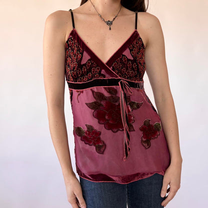 Y2K Italian Velvet Beaded Cami (M)